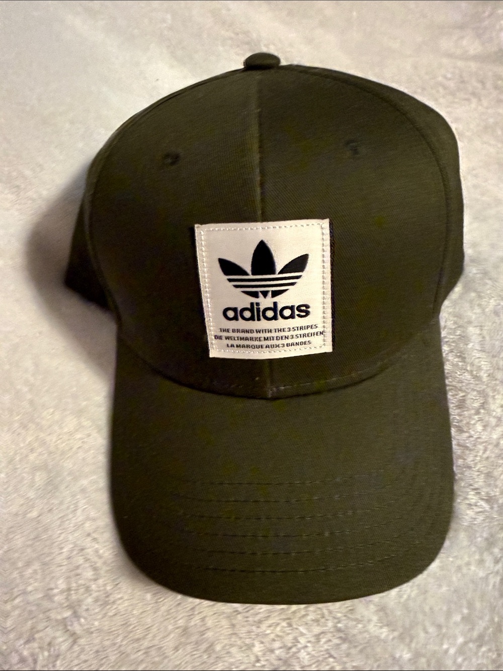 adidas Olive Green Trefoil Patch Cap with White Logo Patch